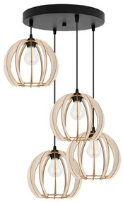 Závesné svietidlo Timber 9, 4x drevené tienidlo, o