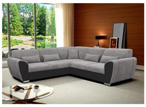 Rozkladacia rohová sedacia súprava s úložným priestorom v tvare L VISEU ľavá sivá/čierna