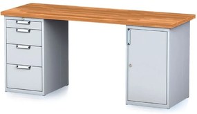 Alfa 3 Dielenský stôl MECHANIC I so zásuvkovým boxom a skrinkou na náradie miesto nôh, 4 zásuvky, 2000 x 685 x 880 mm, sivé dvere