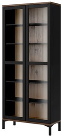 Čierna/v prírodnej farbe vitrína v dekore orecha 89x203x36 cm Roomers – Tvilum