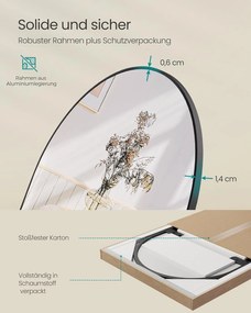 Zrkadlo v plnej dĺžke, zaoblené stojace zrkadlo, 160 x 50 cm, čierny rám