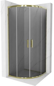 Mexen Rio, štvrťkruhový sprchovací kút s posuvnými dverami 90(dvere) x 90(dvere) x 190 cm, 6mm šedé sklo, zlatý profil, 863-090-090-50-40