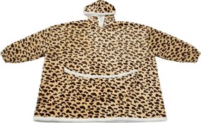 Baránková mikinová deka s rukávmi a kapucňou LEOPARD, krémová