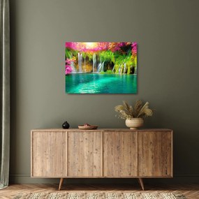 Sklenený obraz - Vodopád, Plitvické jazerá, Chorvátsko (70x50 cm)