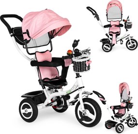 Trojkolka otočná strieška odolné gumové kolesá ružová ECOTOYS