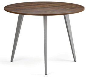 Konferenčný stôl PRIMO VIBE, priemer 100 cm, sivostrieborná podnož, orech