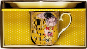 HOME ELEMENTS Hrnček 360 ml, s podšálkou, Klimt,  Bozk, zlatý bozk