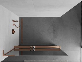 Mexen Kioto+ L, sprchová zástena Walk-In s poličkou a vešiakom 110 x 200 cm, 8mm sklo vzor zrkadlo, medený matný profil, 800-110-123-65-50