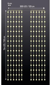 Brilagi - LED vianočný záves 300 LED/8 funkcií/3×AA/USB 1,2 m teplá biela
