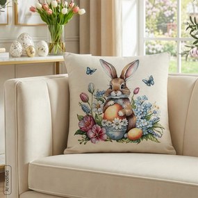VEĽKONOČNÁ GOBELÍNOVÁ DEKORAČNÁ OBLIEČKA NA VANKÚŠ BUNNY 45X45 CM VZOROVANÁ