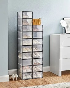 Boxy na topánky, 18ks, stohovateľné, priesvitné, 35x22,5x18,5cm
