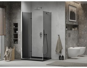 Mexen Lima, sprchový kút so skladacími dverami 80 (dvere) x 120 (stena) cm, 6mm šedé sklo, chrómový profil + slim sprchová vanička čierna + chrómový sifón, 856-080-120-01-40-4070