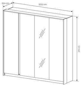 Šatníková skriňa Danton 220 (so zrkadlom) (béžová). Vlastná spoľahlivá doprava až k Vám domov. 1071333