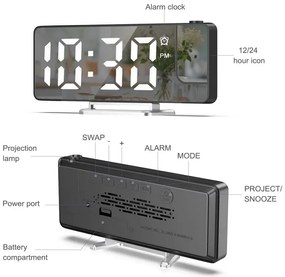 Projekčný digitálny budík DZ-673 s veľkým 7,9&quot; LED displejom