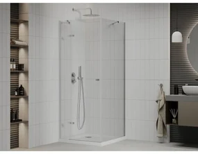 Mexen Roma, sprchovací kút 90 (dvere) x 90 (stena) cm, 6mm číre sklo, chrómový profil + slim sprchová vanička 5cm, 854-090-090-01-00-4010