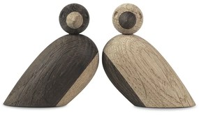 Kay Bojesen Drevený vtáčik Natural and Smoked Oak Wood – set 2 ks