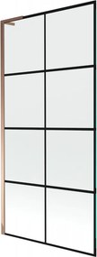 Mexen Next L, 1-krídlová vaňová zástena 90 x 150 cm, 6mm číre sklo-čierny vzor, ružové zlato profil, 895-090-000-03-77-60