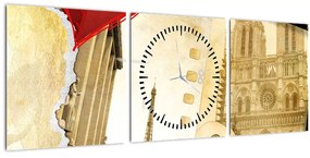 Obraz - Spomienky na Paríž (s hodinami) (90x30 cm)