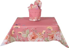Ružový bavlnený obrus s kvetmi Flower & Fiesta - 100*100 cm