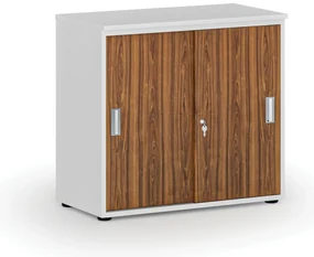 Kancelárska skriňa so zasúvacími dverami PRIMO WHITE, 800 x 420 x 740 mm, biela/orech