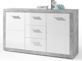 Komoda Stone 147 cm, betón/biela