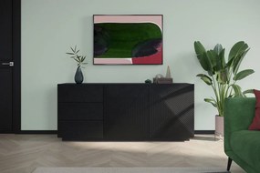 Komoda Asha 167 cm so zásuvkami a ryhovaným čelom - čierny mat
