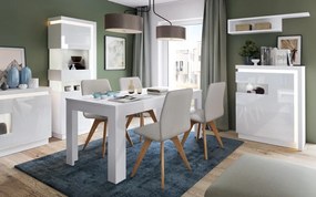 Skrinka s presklením Lyon, biely lesk, s osvetlením, ľavá