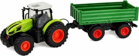 LEAN Toys Poľnohospodársky traktor s vyklápacím prívesom, diaľkovo ovládaný RC, zelený, mierka 1:24