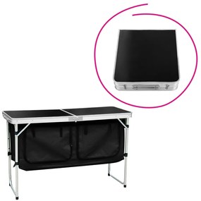 Skladací kempingový stôl s organizérom, 120 cm, hliník/MDF, KEPI TYP 3