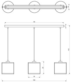 Luster na lanku KAGA 3xE27/60W/230V čierna/zlatá