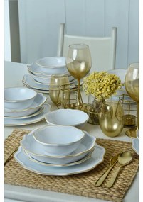 Jedálenská súprava 24 ks, biela/zlatá, kamenina
