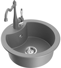 Mexen Diego, granitový drez 488x488x167 mm, 1-komorový a drezová batéria Carla, šedá, 6512-71-670700-71