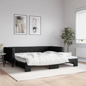 Denná posteľ s rozkladacou posteľou čierna 100x200 cm látka 3196585