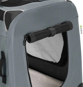 Skladací prepravný box pre psov, sivý, s posteľou, veľkosť M