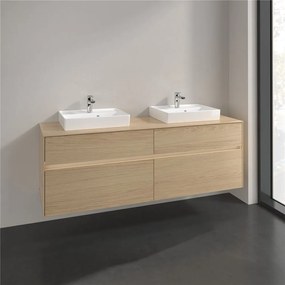 VILLEROY &amp; BOCH Collaro závesná skrinka pod dve umývadlá na dosku, 4 zásuvky, s LED osvetlením, 1600 x 500 x 548 mm, Nordic Oak, C021B0VJ