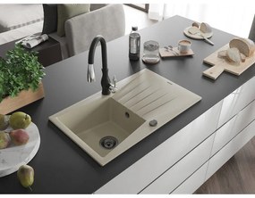 Mexen Cesar, 1-komorový granitový drez 775x470x190 mm a drezová batéria Savita, béžová, 6514-69-672601-70