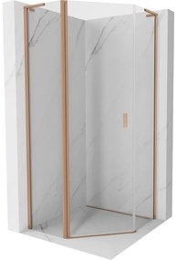 Mexen Mist L, päťuholníkový sprchový kút s krídlovými dverami, 80 x 80 cm, 8mm číre sklo, medený profil, 8A8L-080-080-65-00