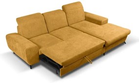 Rozkladacia rohová čalúnená sedacia súprava s úložným priestorom v tvare L ALTA, pravé prevedenie, žltá