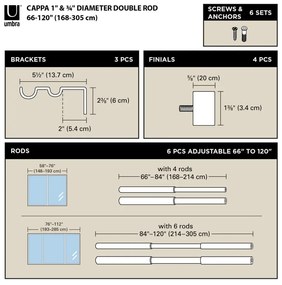 Oceľová roztiahnuteľná dvojitá garniža 168 - 305 cm Cappa - Umbra