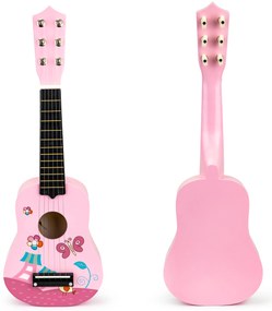 Detská gitara s drevenými kovovými strunami - ružová