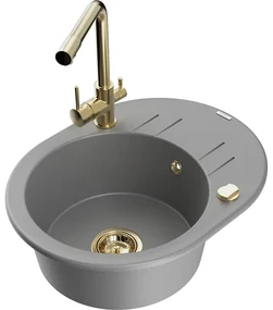 Mexen Kevin, drez granitový 586x458x190 mm, 1-komorový a zlatá Duero batéria, šedá, 6517-71-671600-50