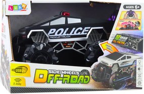 LEAN Toys Policajné terénne auto Pick-up na diaľkové ovládanie RC svetlá a dym 1:16