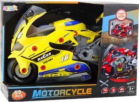 LEAN Toys Rozoberateľný motocykel 2v1 DIY dielňa svetlá zvuky dym žltý 43 cm