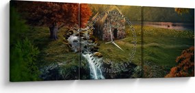 Obraz Chalupku v rozprávkovej krajine (s hodinami) (90x30 cm)