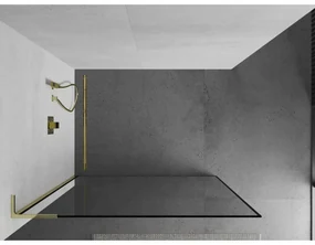 Mexen Kioto L, sprchová zástena Walk-In 60 x 200 cm, 8mm číre sklo čierny vzor, zlatý lesklý profil,800-060-103-50-70