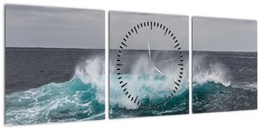 Obraz - Vlny v oceáne (s hodinami) (90x30 cm)