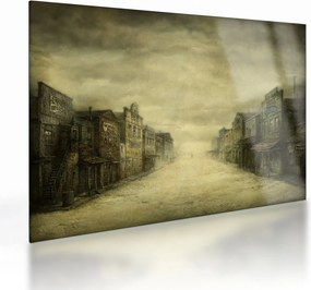 Sklenený obraz westernového mestečka (70x50 cm)