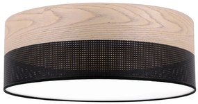 Stropné svietidlo Wood, 1x béžová dubová dýha/čierne PVC tienidlo, (biele plexisklo), (fi 40cm)