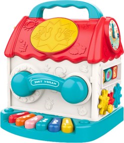 LEAN Toys Edukačná interaktívna kocka domček hrkálka a triedička so zvukmi farebná