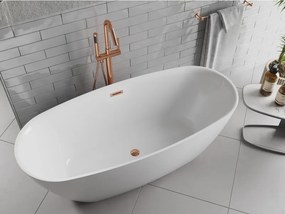 Mexen Luvo Slim, voľne stojaca vaňa 170 × 75 cm, biela lesklá, ružové zlato prepad, 52801707500-60